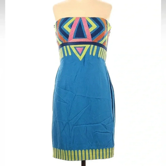 Mara Hoffman Blue Strapless Boho Embroidered Dress Women’s Size 0 Tie Back - Picture 3 of 8